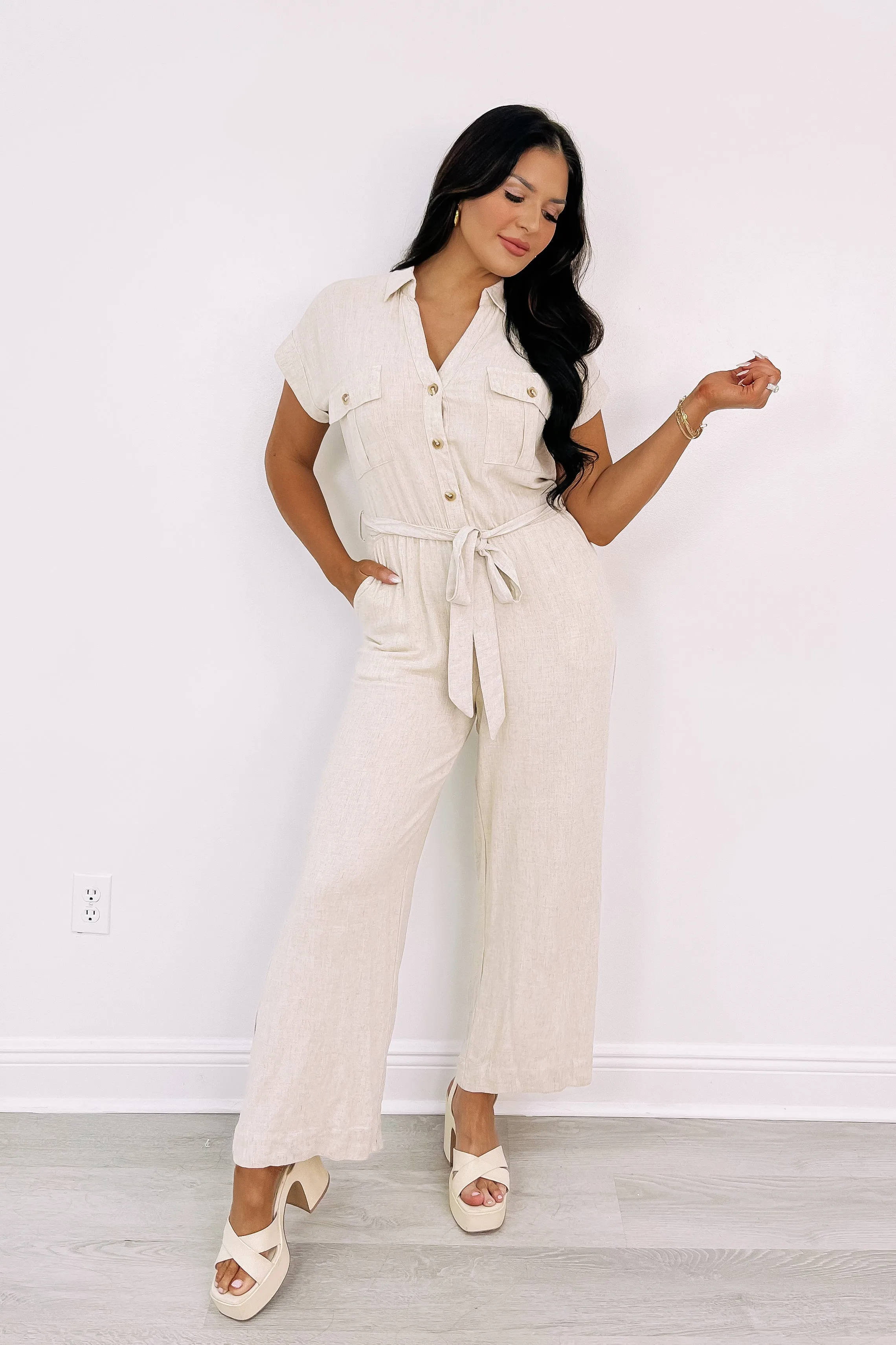 Take Me To St. Lucia Linen Jumpsuit sold by Bella Rose boutique product image thumbnail 3
