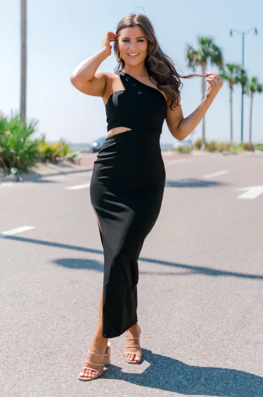 Safe With You One Shoulder Midi Dress (LAST ONE - Size Small) sold by Bella Rose boutique