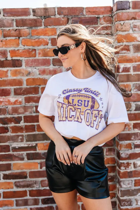 LSU Classy Until Kick Off Graphic Top sold by Bella Rose boutique