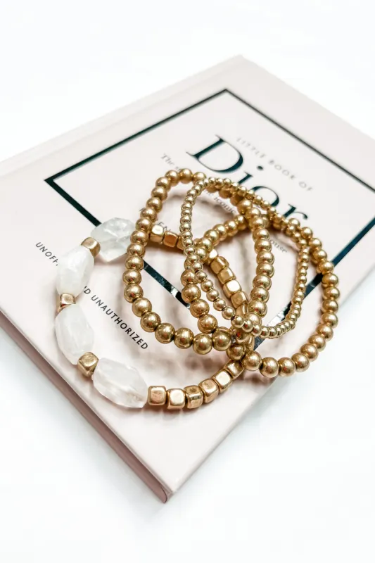 Hannah Beaded Crystal/Gold Bracelet Set sold by Bella Rose boutique