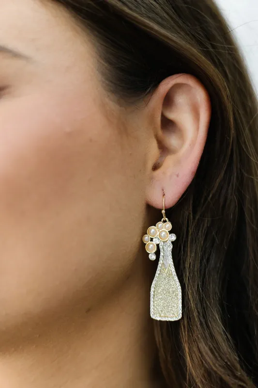 Rhinestone Embellished Champagne Bottle Earrings sold by Bella Rose boutique