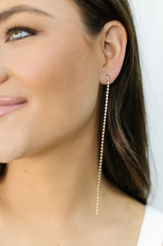 Long Dainty Rhinestone Fringe Earrings sold by Bella Rose boutique