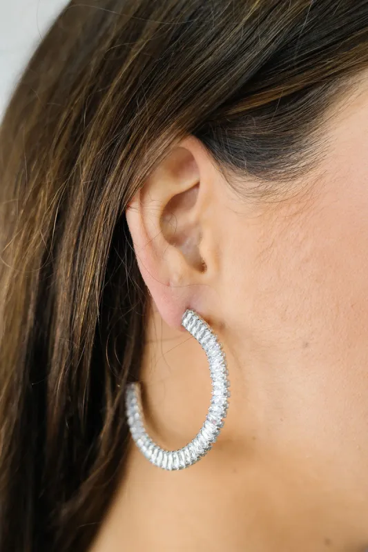 Baguette Open Hoop Embellished Earrings sold by Bella Rose boutique