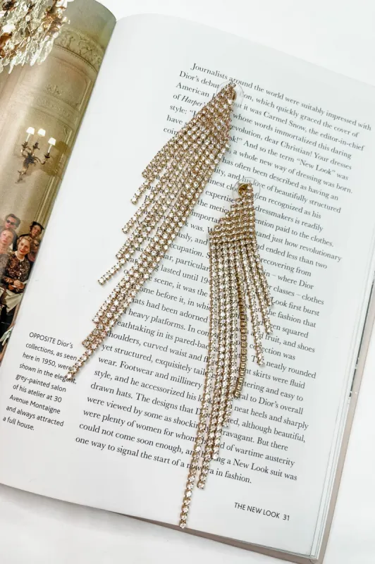 Pave Rhinestone Chain Dangle Fringe Earrings sold by Bella Rose boutique