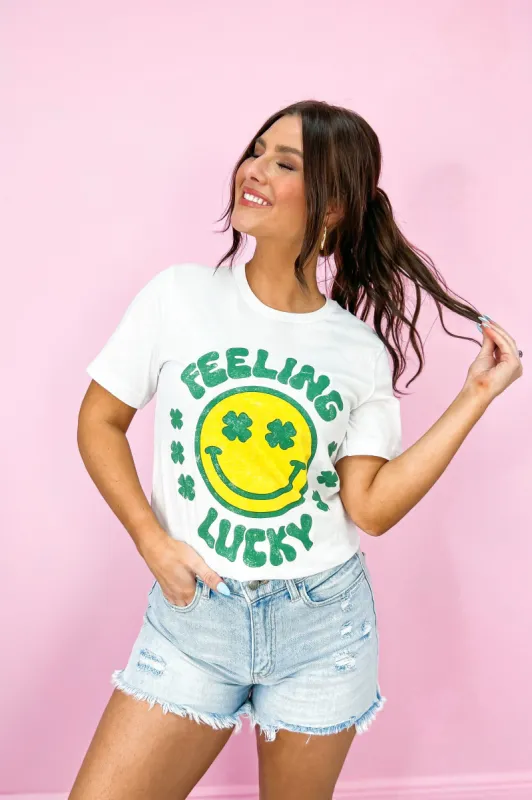 Feeling Lucky Smiley Face Graphic Tee sold by Bella Rose boutique