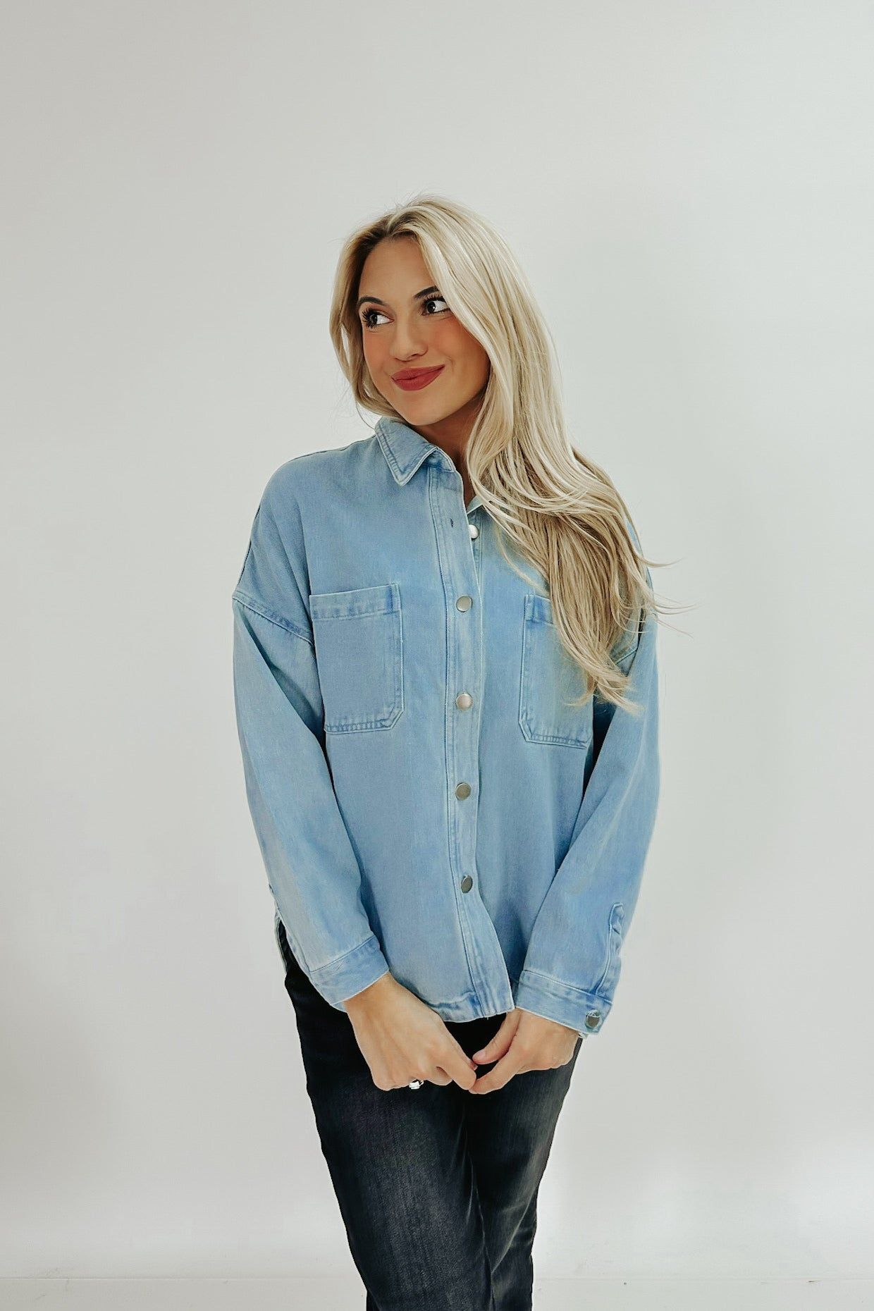 Down Country Roads Denim Shacket sold by Bella Rose boutique product image thumbnail 2