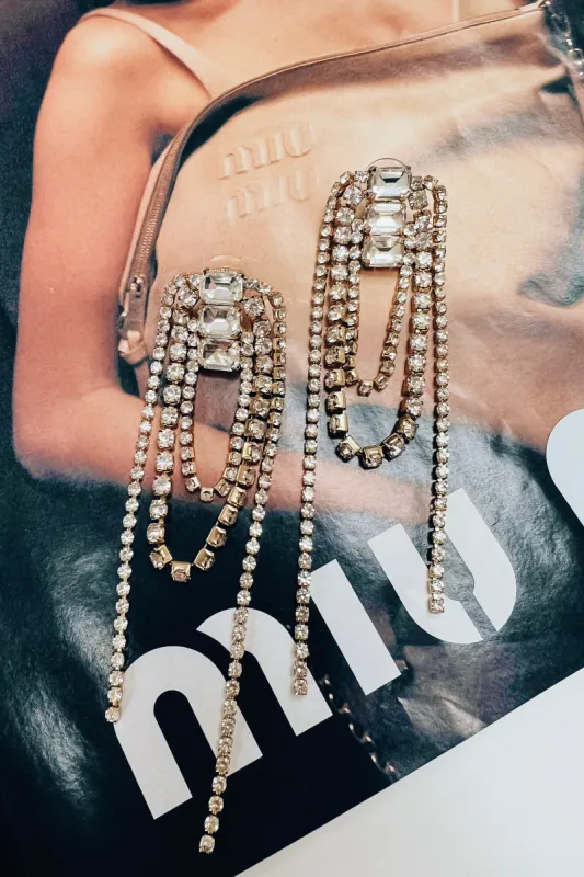 Triple Up Crystal Fringe Earrings sold by Bella Rose boutique