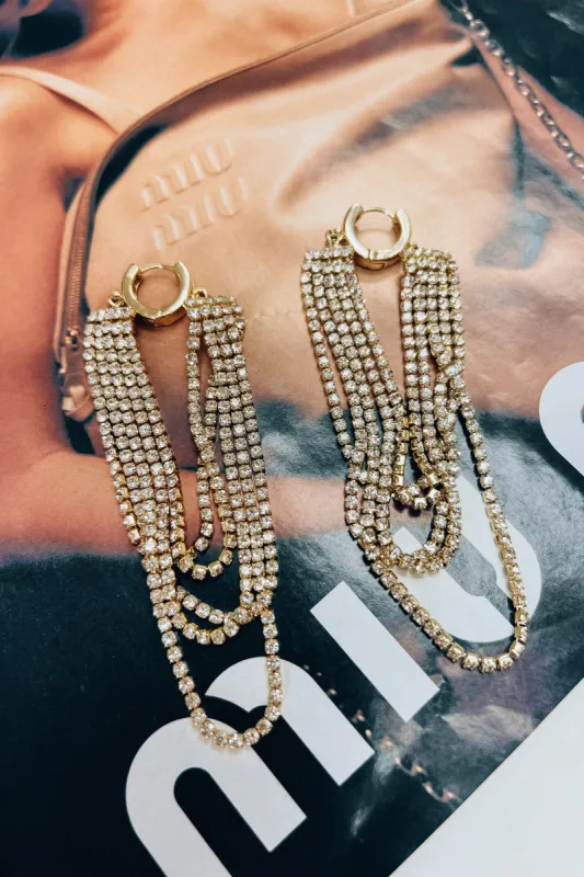 Huggie Hoop Rhinestone Chain Layered Earrings sold by Bella Rose boutique