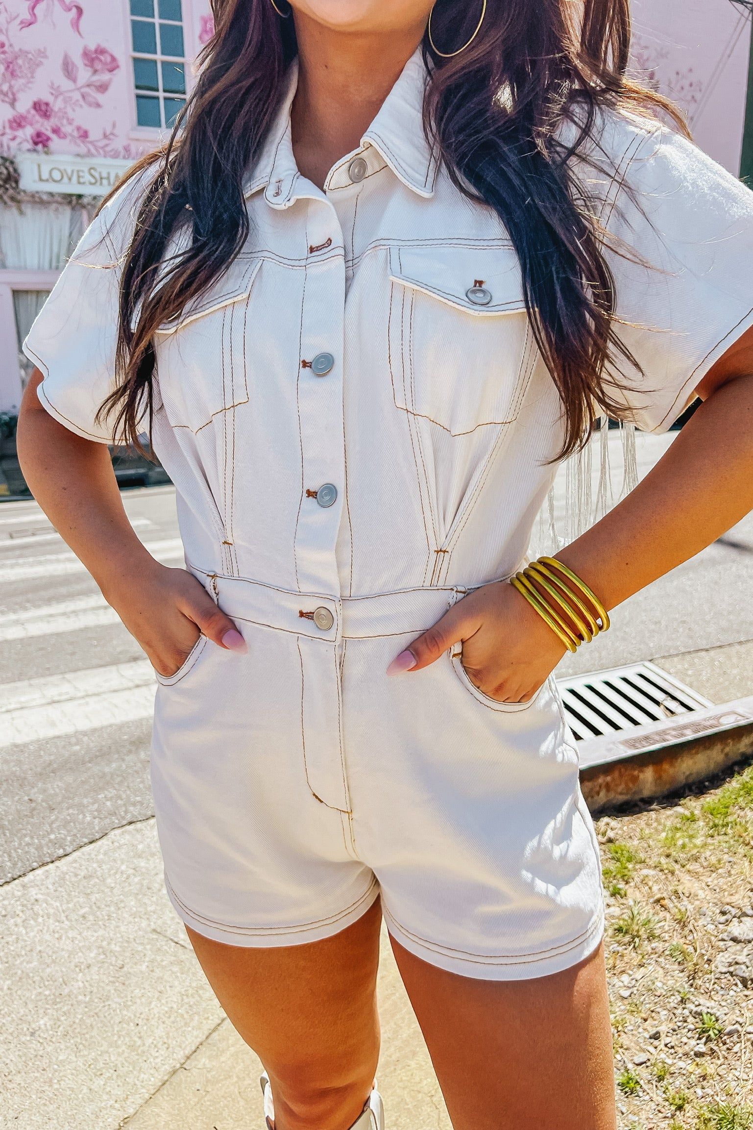 By Invite Only Fringe Denim Romper sold by Bella Rose boutique product image thumbnail 4