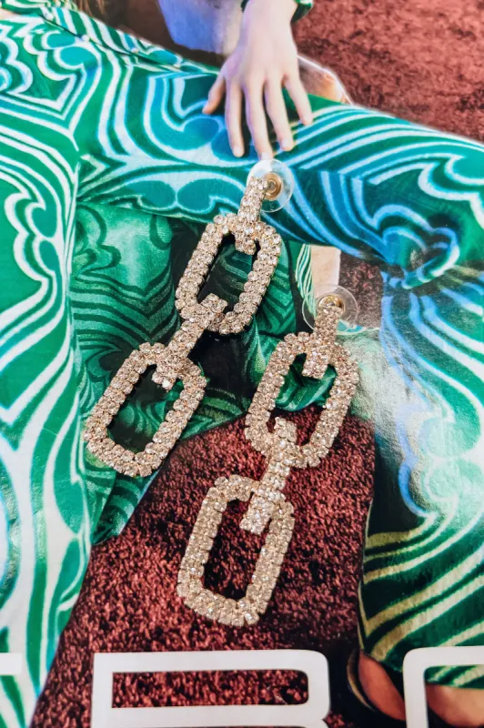 Rhinestone Pave Rectangle Chain Drop Earrings sold by Bella Rose boutique