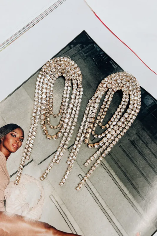 Oval Rhinestone Chain Post Fringe Earrings sold by Bella Rose boutique