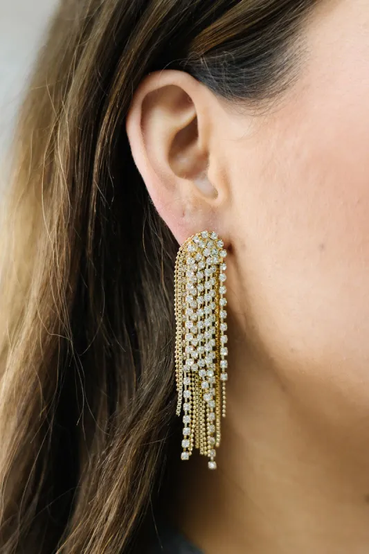 Box Chain Rhinestone Fringe Earrings sold by Bella Rose boutique