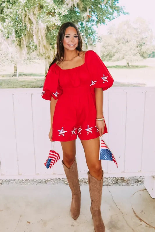 True American Spirit Romper sold by Bella Rose boutique