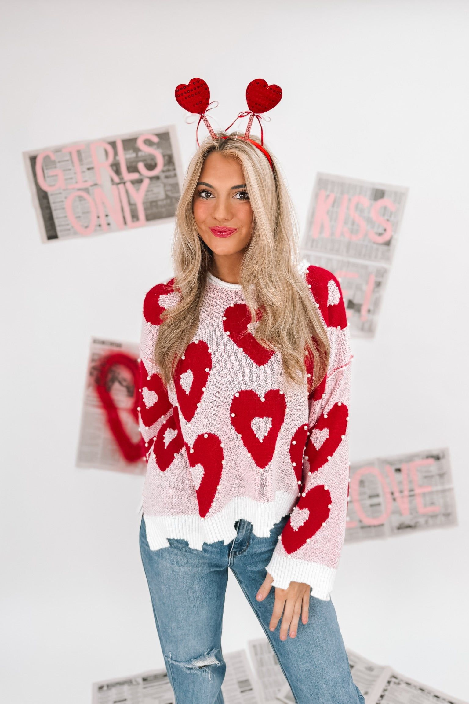 Hearts & Pearls Distressed Knit Sweater sold by Bella Rose boutique product image thumbnail 4