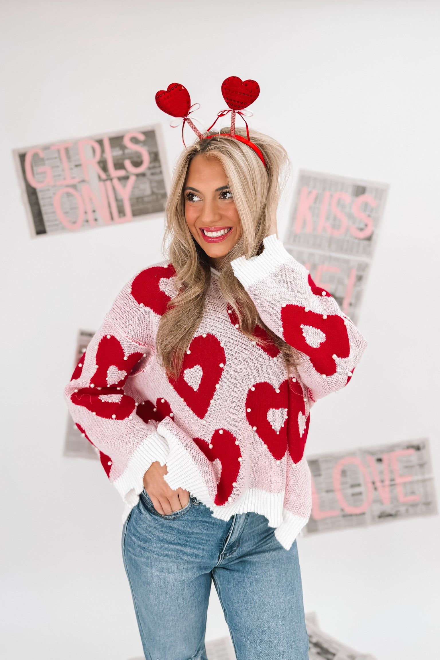Hearts & Pearls Distressed Knit Sweater sold by Bella Rose boutique product image thumbnail 5