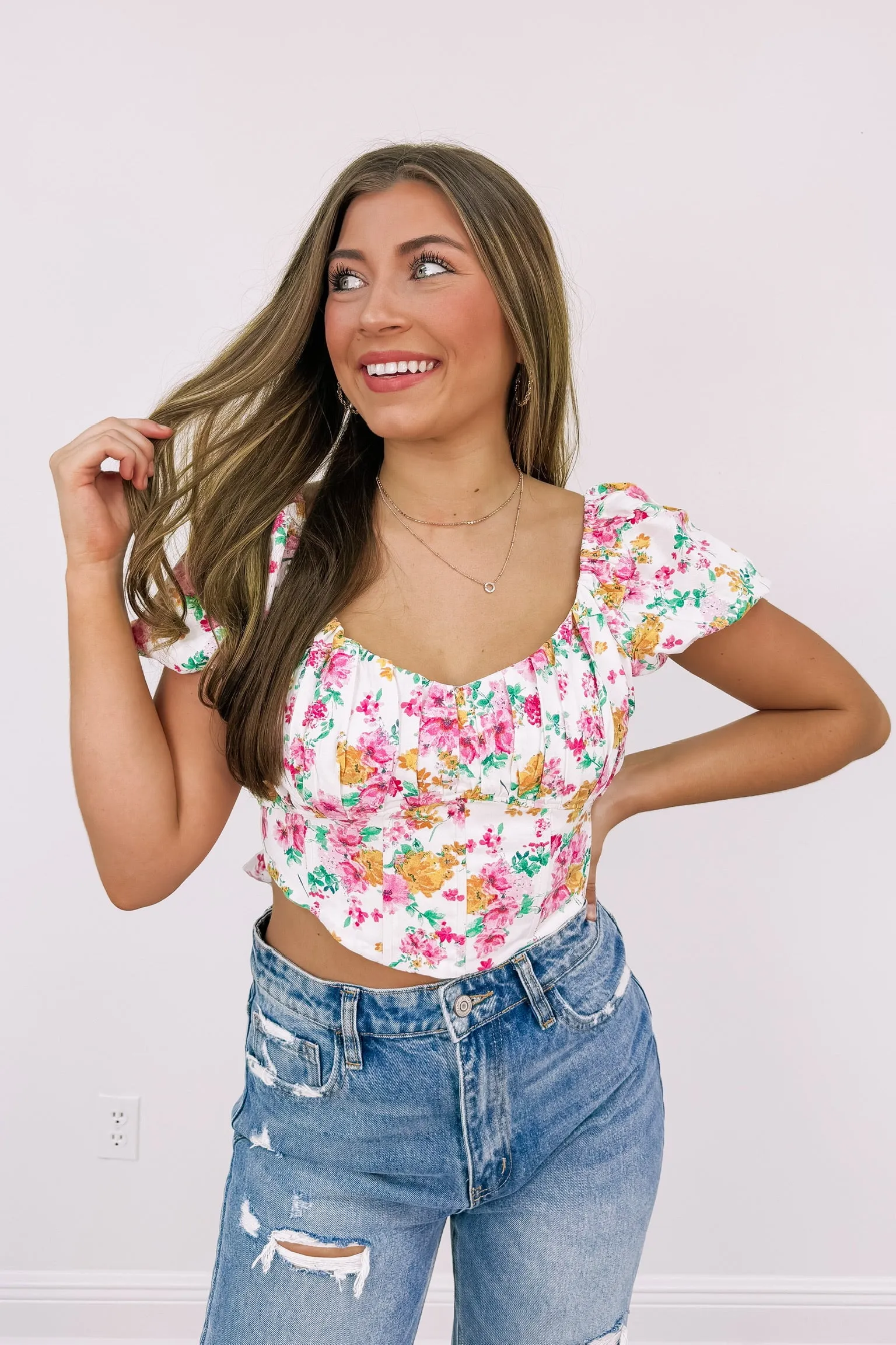 Fooling Myself Floral Crop Top sold by Bella Rose boutique