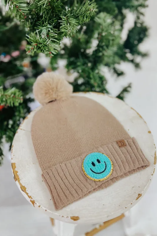 Smiley Face Patch Beanie sold by Bella Rose boutique