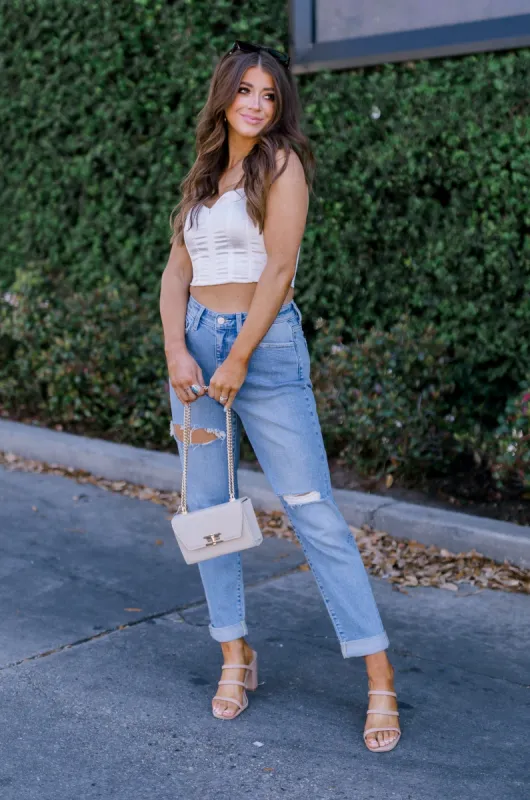 I Hate To Say It High Rise Distressed Mom Jeans sold by Bella Rose boutique