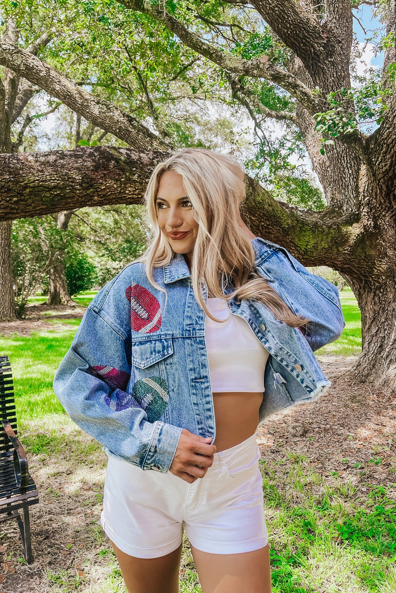 Under The Lights Rhinestone Denim Jacket sold by Bella Rose boutique product image thumbnail 4