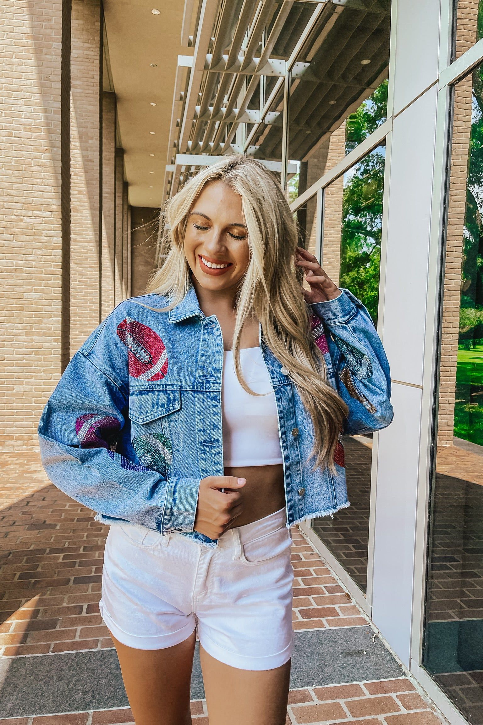 Under The Lights Rhinestone Denim Jacket sold by Bella Rose boutique product image thumbnail 2