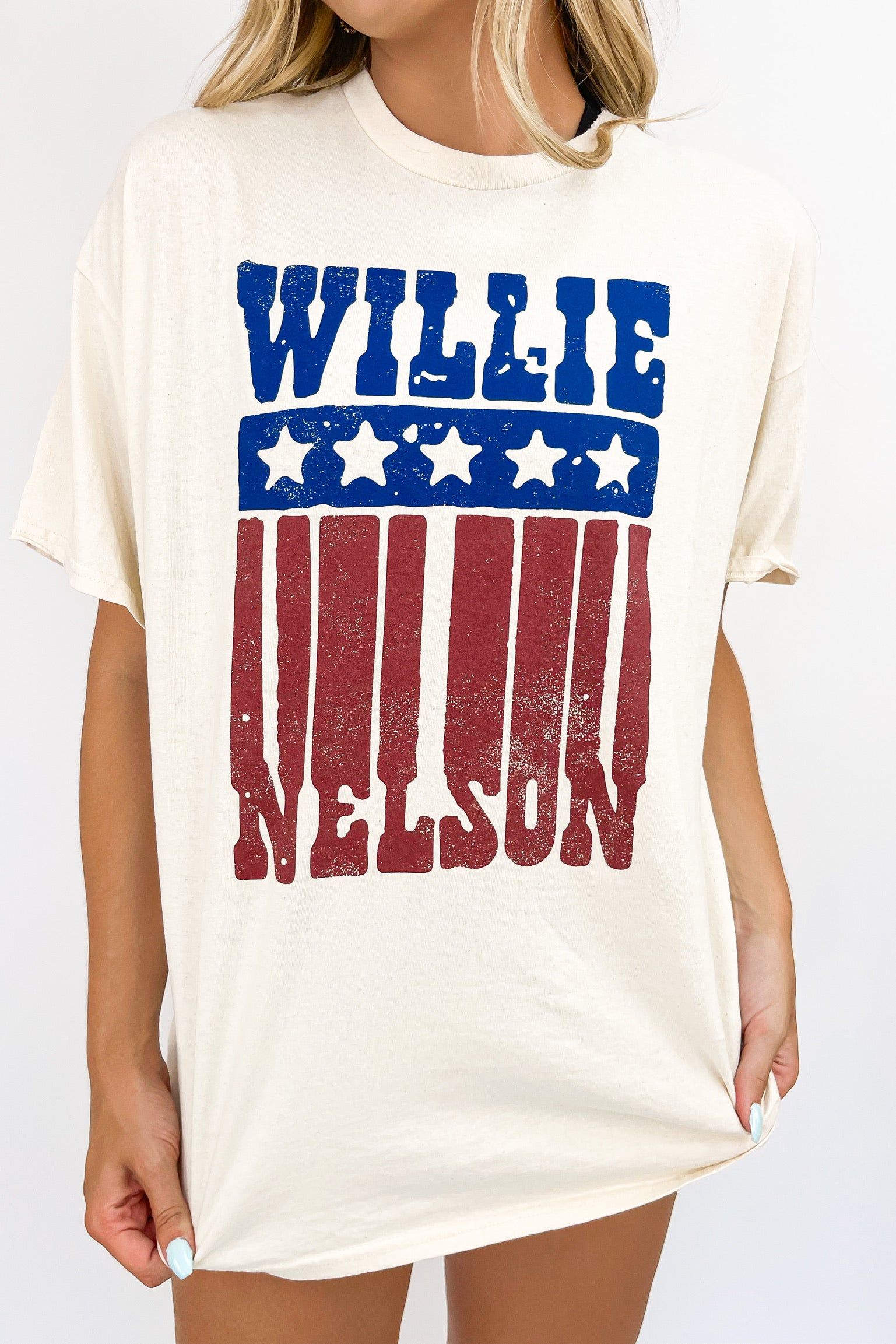 LivyLu Willie Nelson Stars and Stripes Distressed Tee sold by Bella Rose boutique product image thumbnail 4