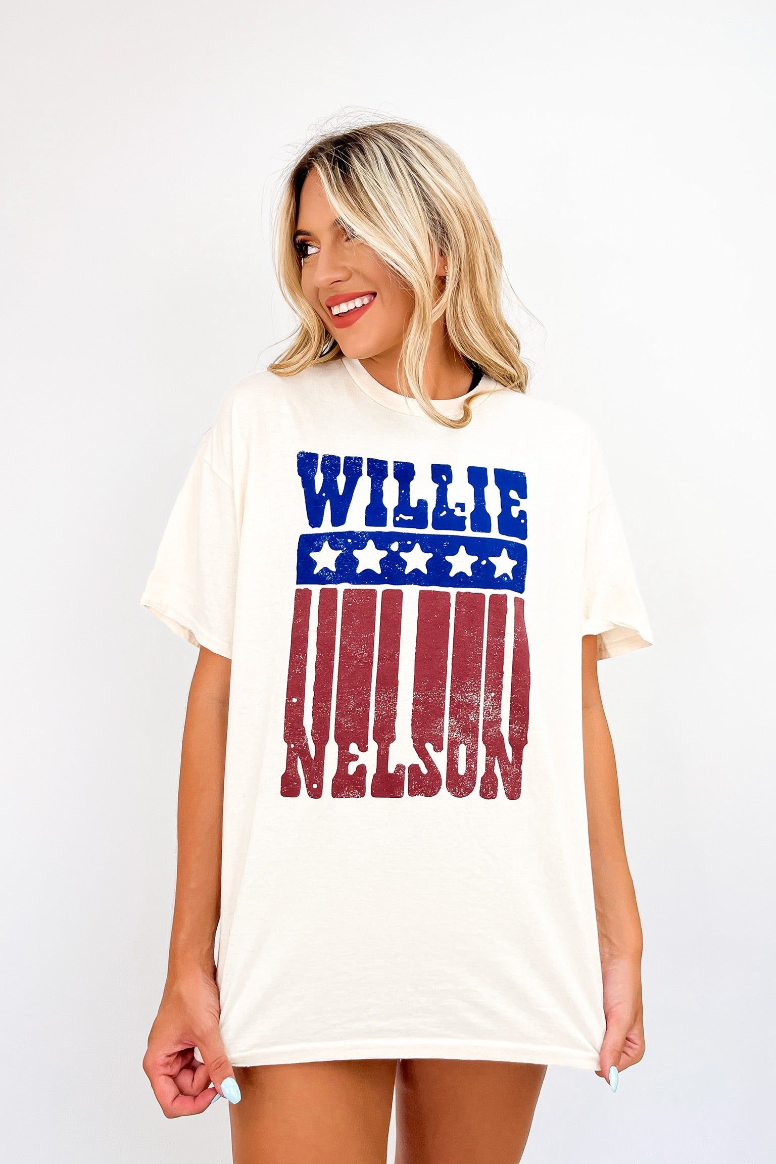 LivyLu Willie Nelson Stars and Stripes Distressed Tee sold by Bella Rose boutique product image thumbnail 5