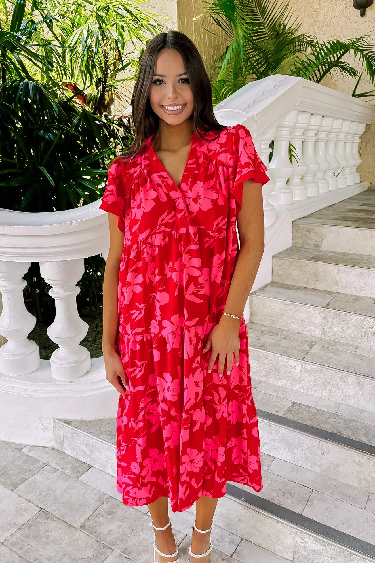 Treasured Times Tiered Floral Midi Dress sold by Bella Rose boutique