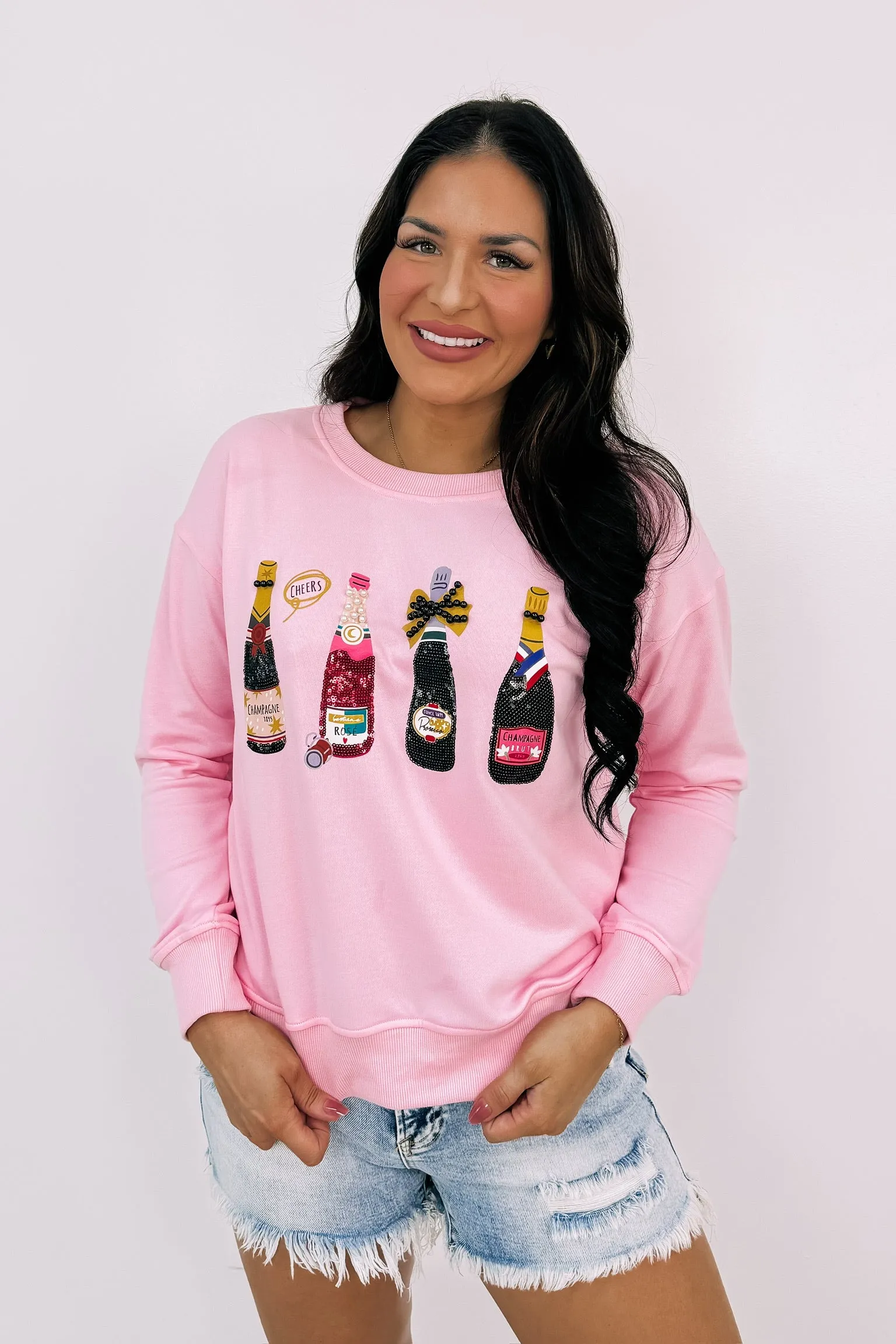 RESTOCK: Drinks On Me Embellished Pullover sold by Bella Rose boutique