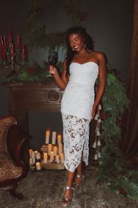 Sweet Romance Strapless Midi Dress sold by Bella Rose boutique