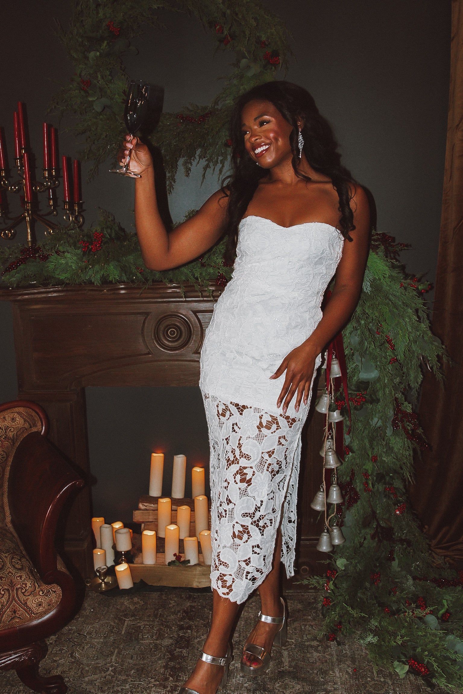 Sweet Romance Strapless Midi Dress sold by Bella Rose boutique