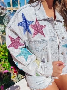 Riley Rhinestone Star Denim Jacket sold by Bella Rose boutique