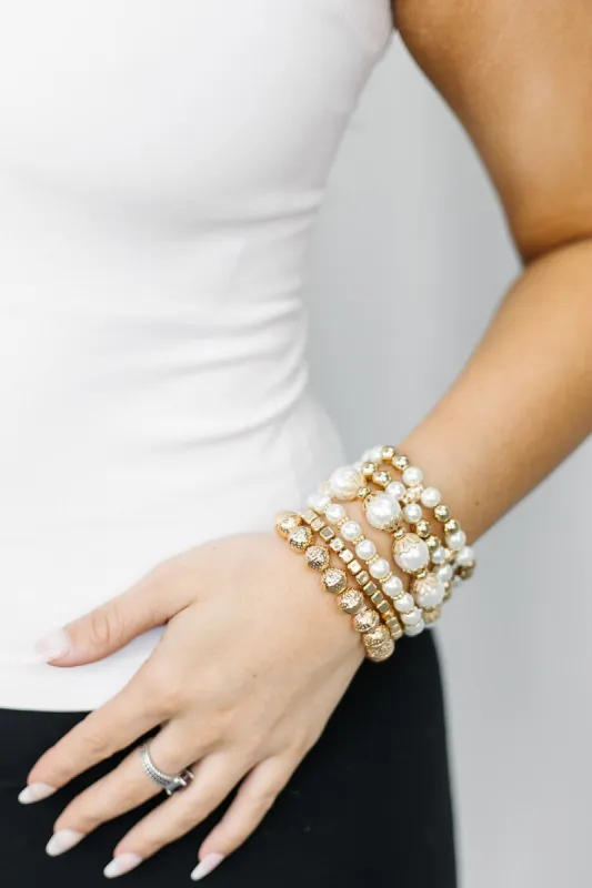 Tami Beaded Pearl/Gold Bracelet Set sold by Bella Rose boutique