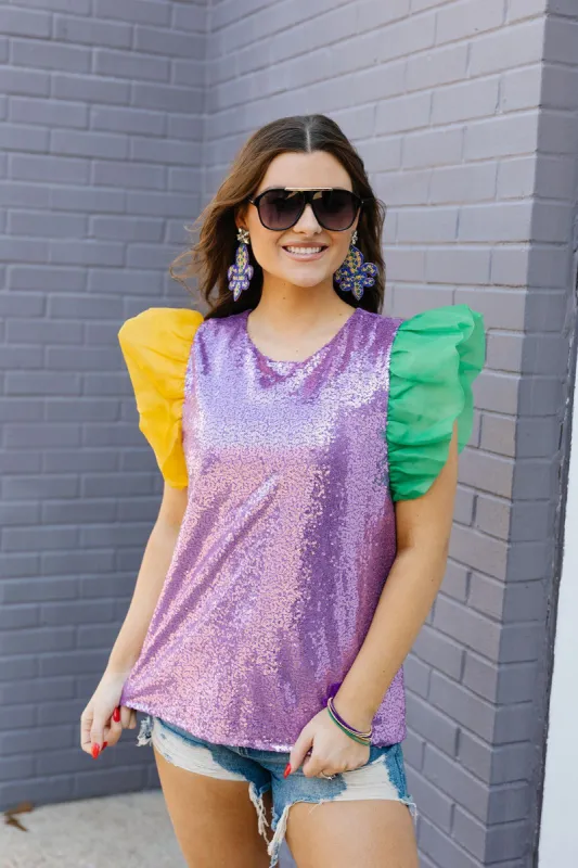 Carnival Sequin Organza Top sold by Bella Rose boutique