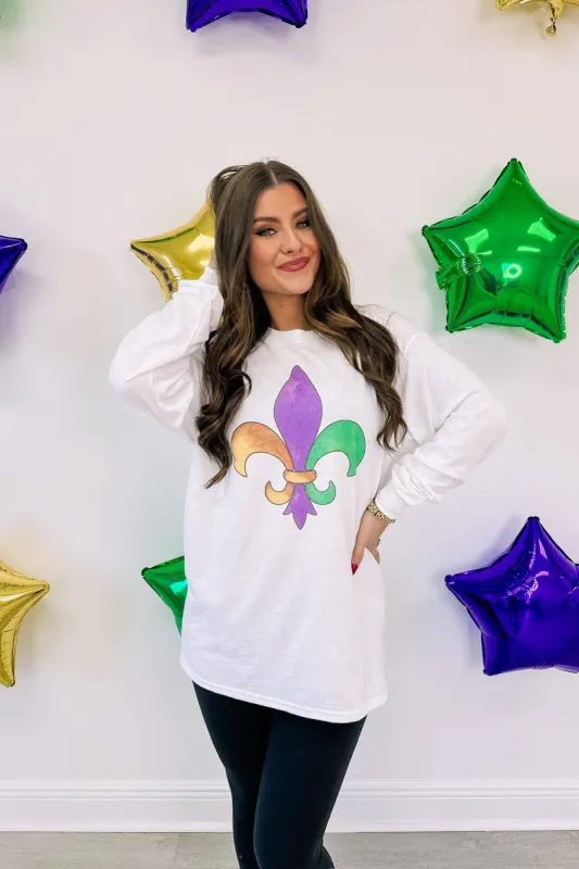 Mardi Gras Fleur Di Lis Graphic Long Sleeve Tee sold by Bella Rose boutique