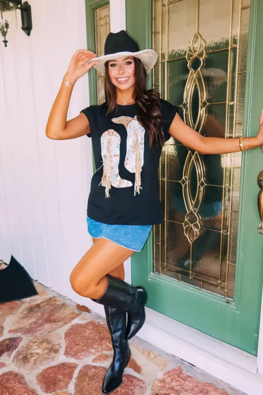 New Boots Graphic Top sold by Bella Rose boutique