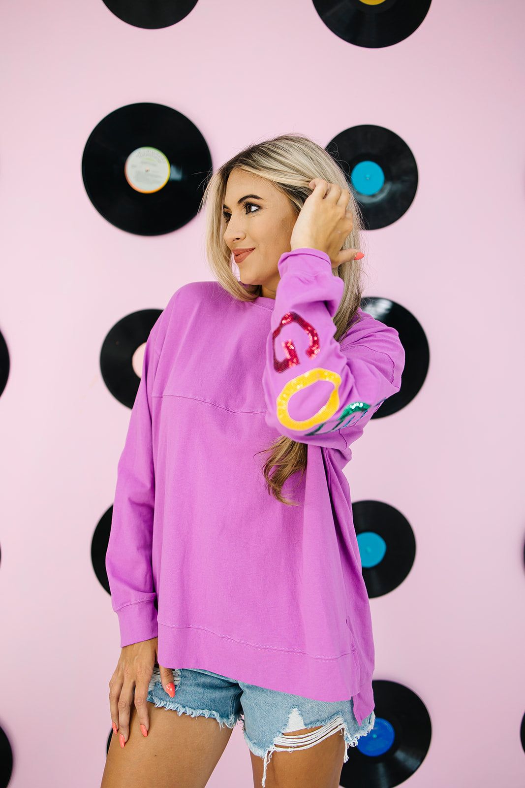 Sequin 'Good Vibes Only' Long Sleeve Top sold by Bella Rose boutique product image thumbnail 2