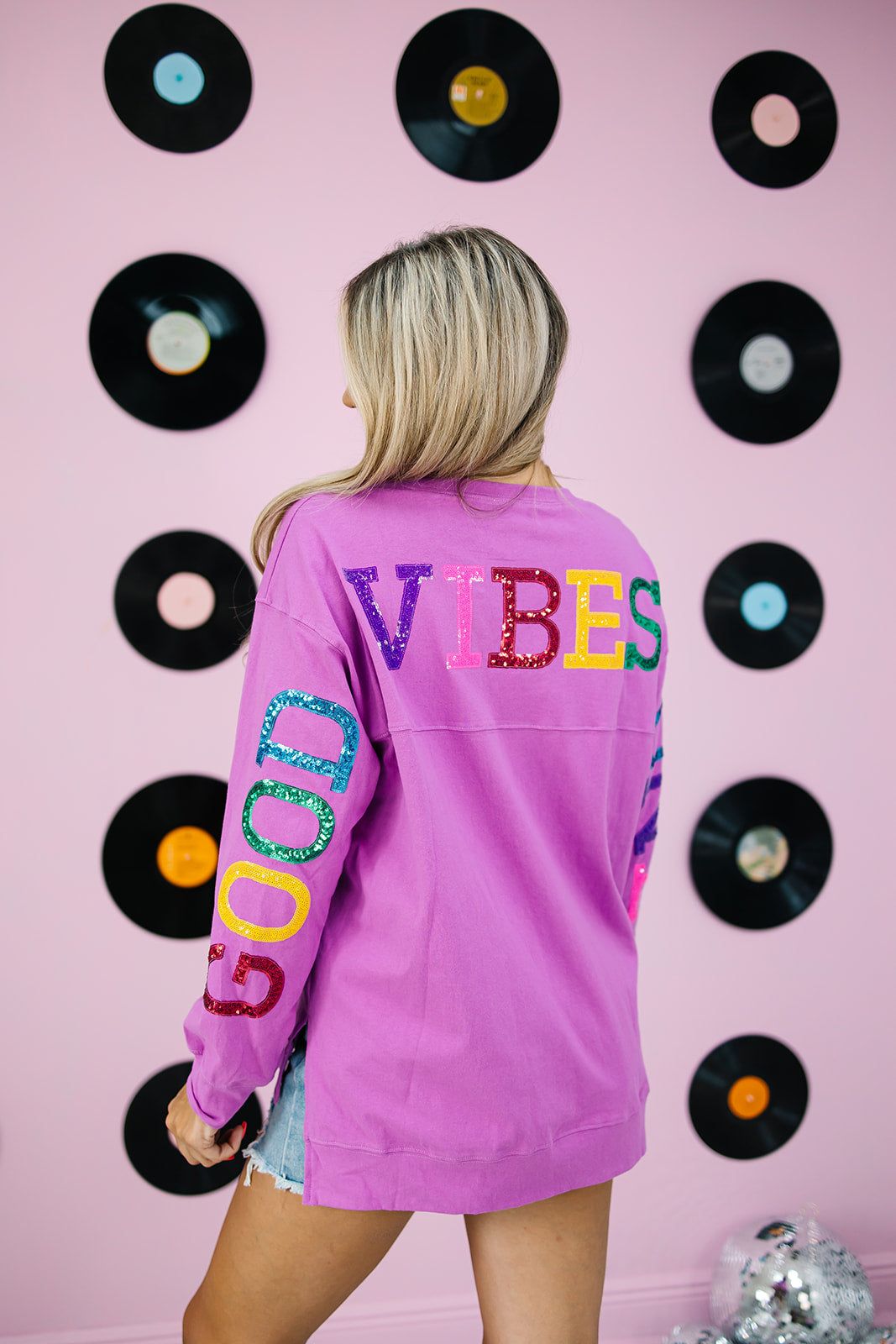 Sequin 'Good Vibes Only' Long Sleeve Top sold by Bella Rose boutique