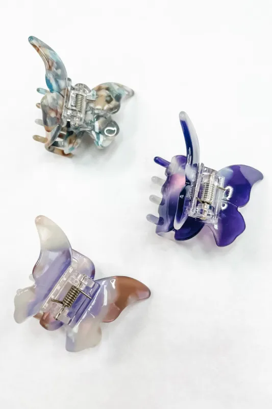 The Mallory 3 Piece Printed Butterfly Hair Clip Set sold by Bella Rose boutique