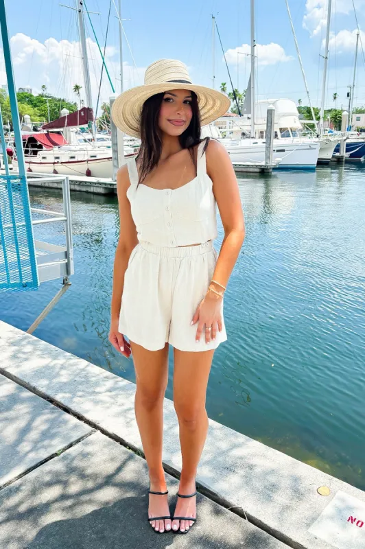 Effortless Escape Linen Romper sold by Bella Rose boutique