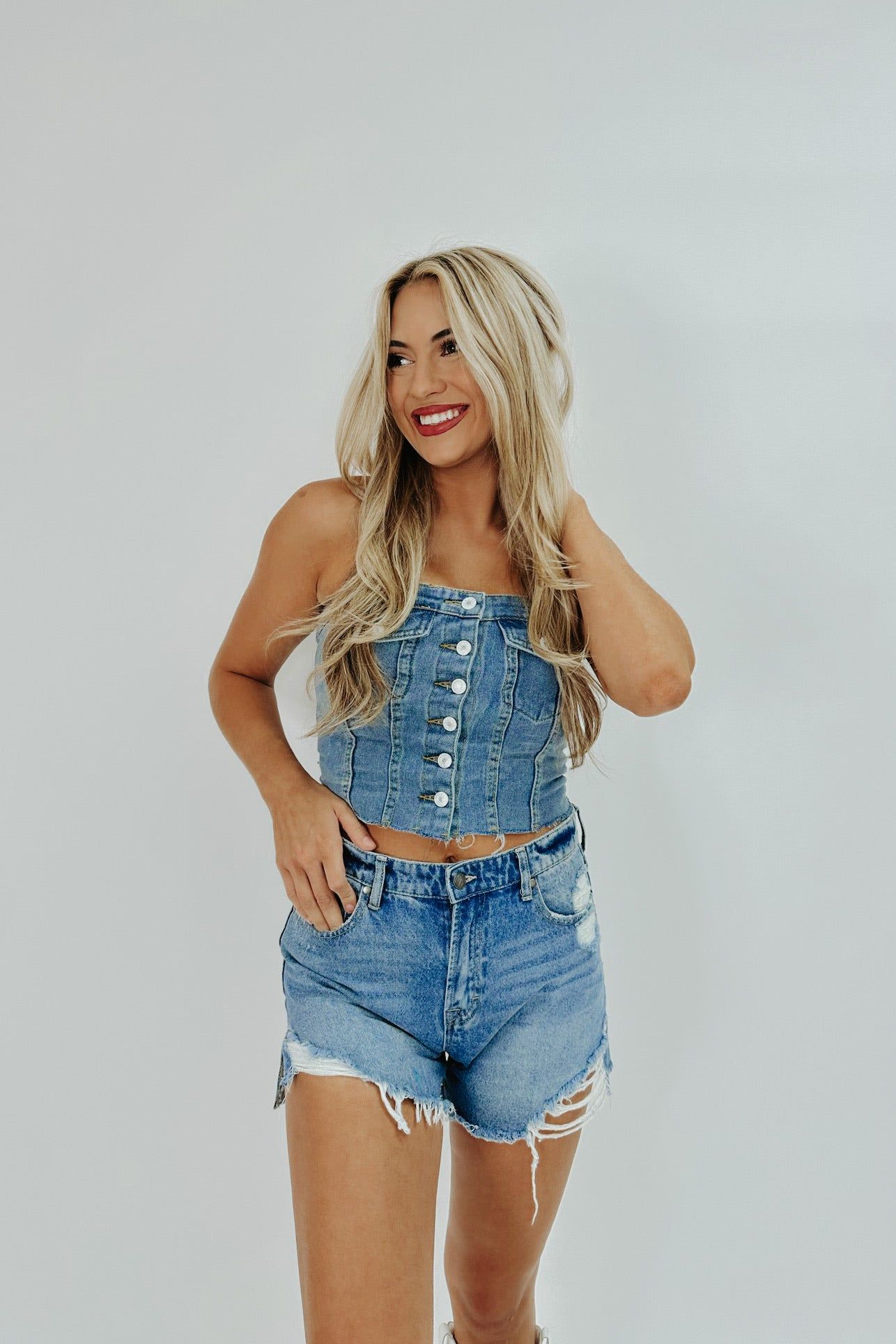 Mostly Sweet Denim Corset Top sold by Bella Rose boutique product image thumbnail 5