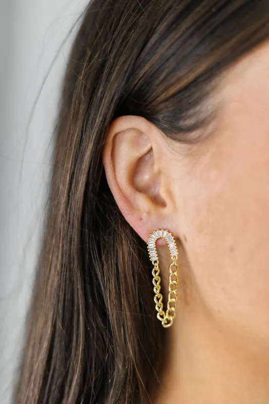 Rhinestone Arch Chain Drop Earrings sold by Bella Rose boutique