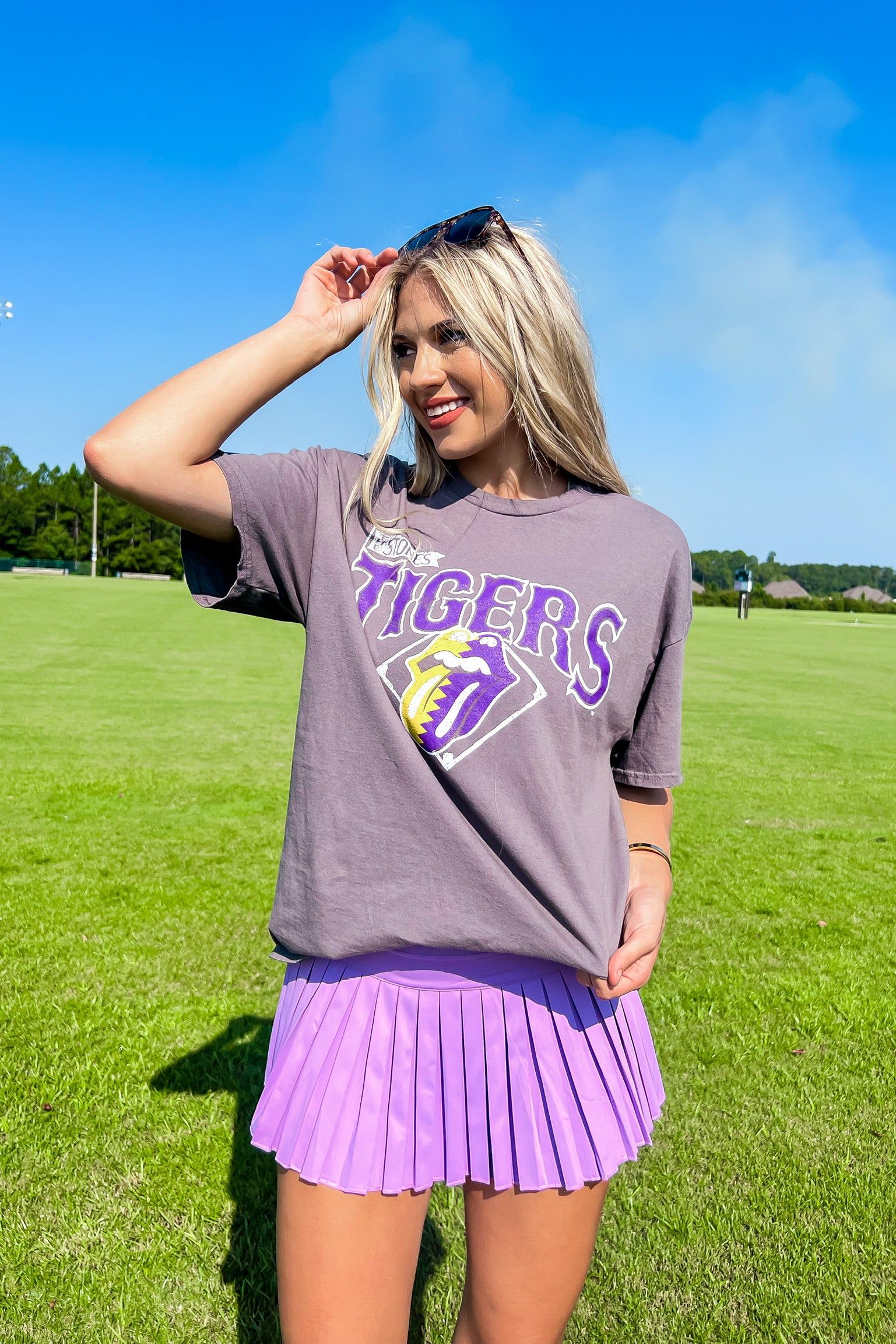 LivyLu Rolling Stones LSU Tigers Diamond Vintage Tee sold by Bella Rose boutique