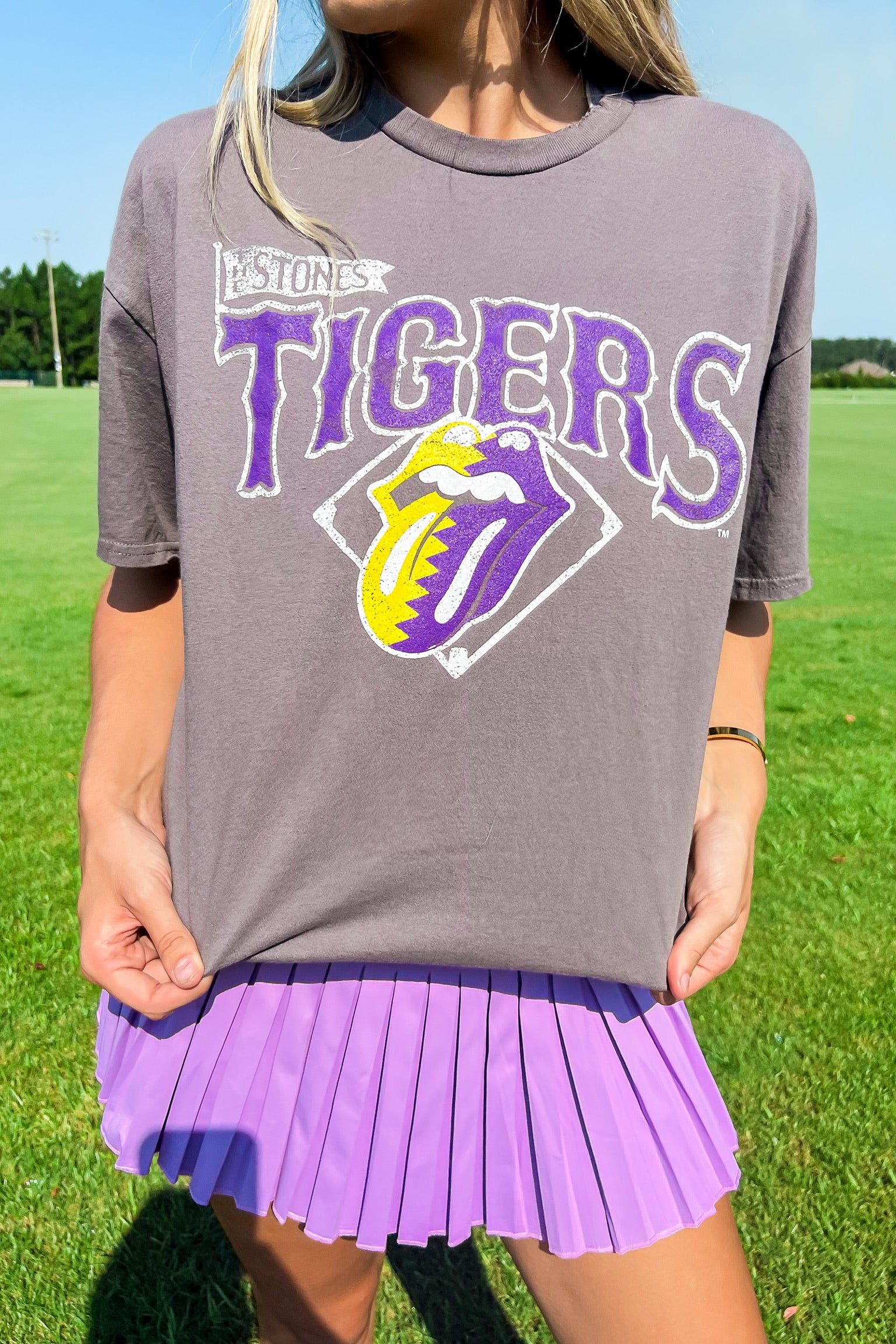 LivyLu Rolling Stones LSU Tigers Diamond Vintage Tee sold by Bella Rose boutique product image thumbnail 2