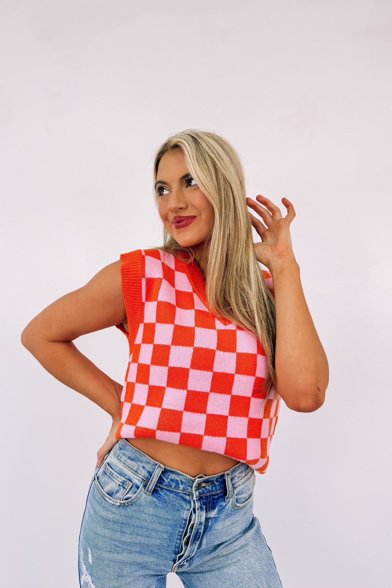 Retro Cutie Checkered Sweater Vest sold by Bella Rose boutique product image thumbnail 4