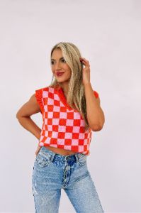 Retro Cutie Checkered Sweater Vest sold by Bella Rose boutique