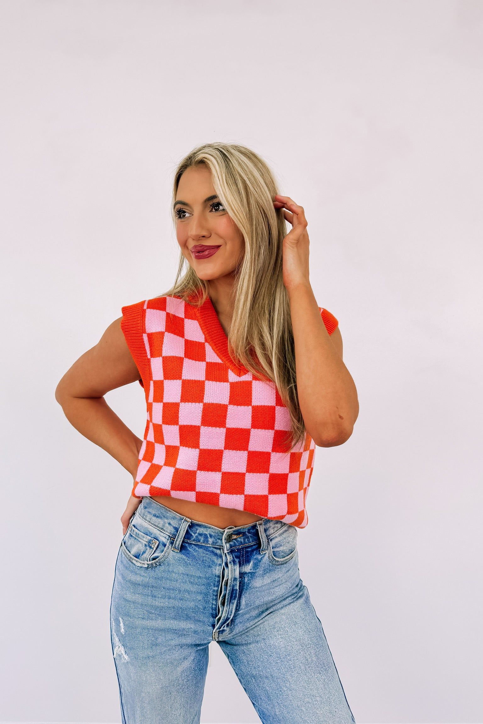 Retro Cutie Checkered Sweater Vest sold by Bella Rose boutique product image thumbnail 2