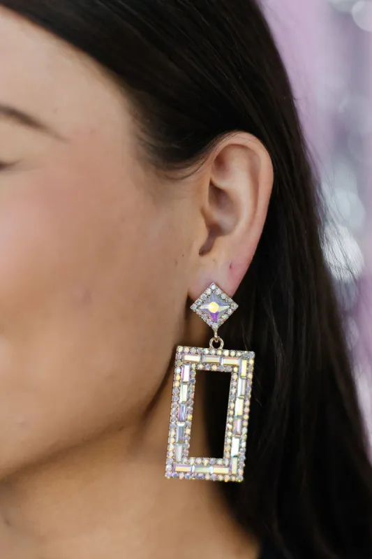 Pave Rhinestone Rectangle Cutout Drop Earrings sold by Bella Rose boutique