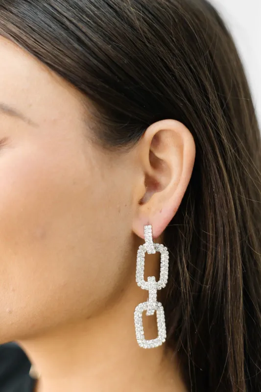 Rhinestone Pave Rectangle Chain Drop Earrings sold by Bella Rose boutique