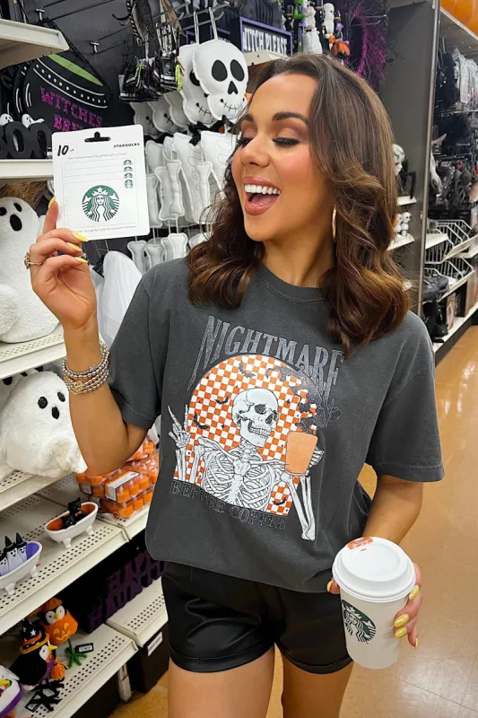 "Nightmare Before Coffee" Graphic Top sold by Bella Rose boutique