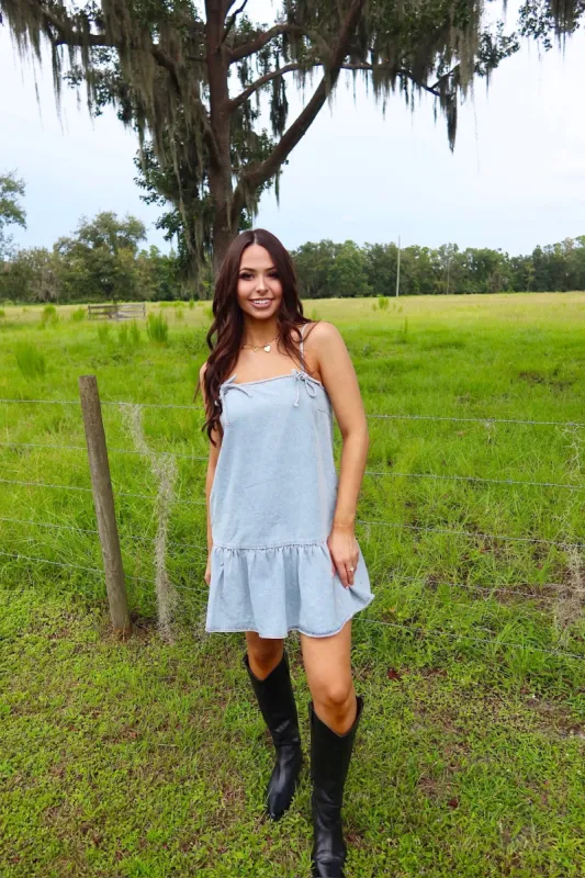 Darling Ways Denim Mini Dress sold by Bella Rose boutique